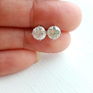 Certified 14K White Gold Colorless Moissanite 1.42ct Post Stud Earrings